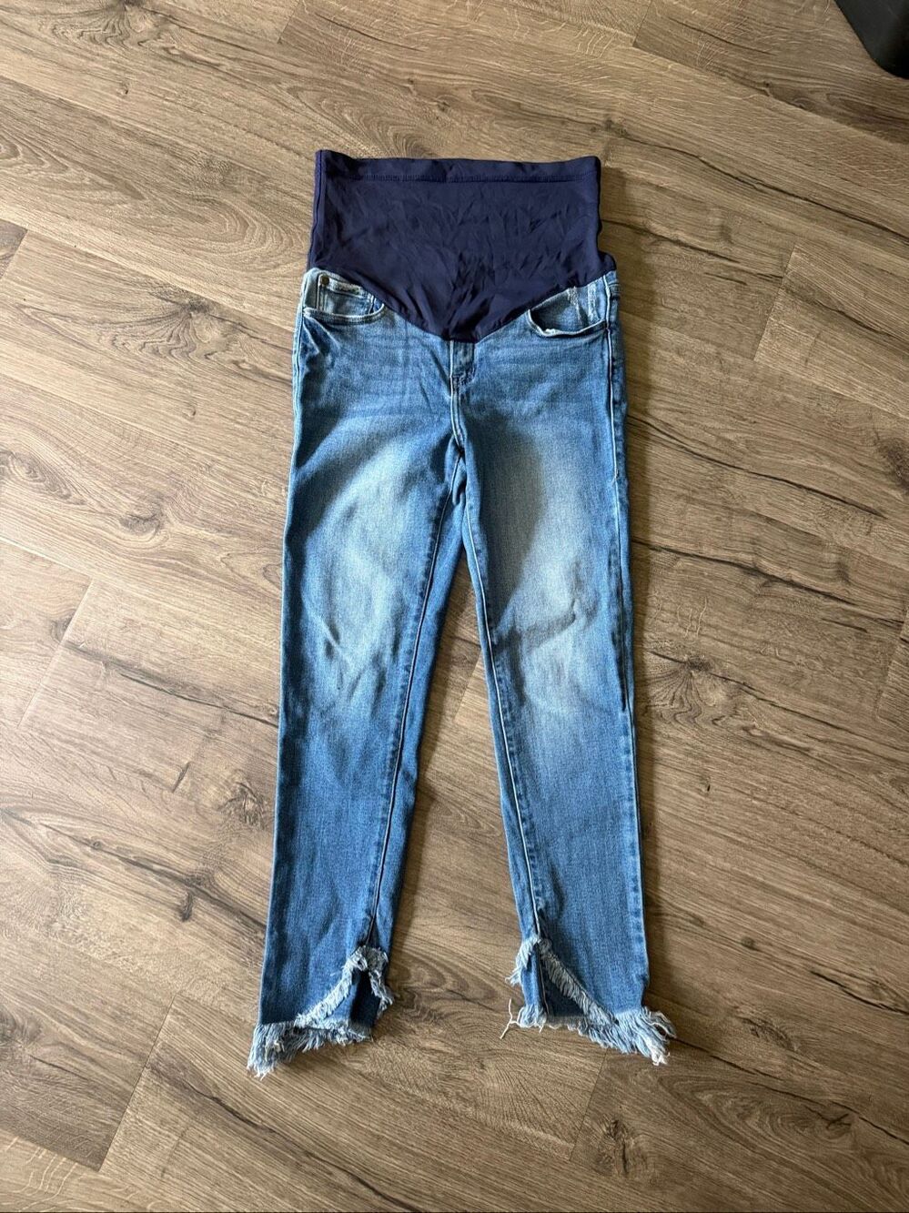 Pink blush Navy Blue Distressed Fringe Hem Maternity Jeans size 29 - Picture 5 of 8
